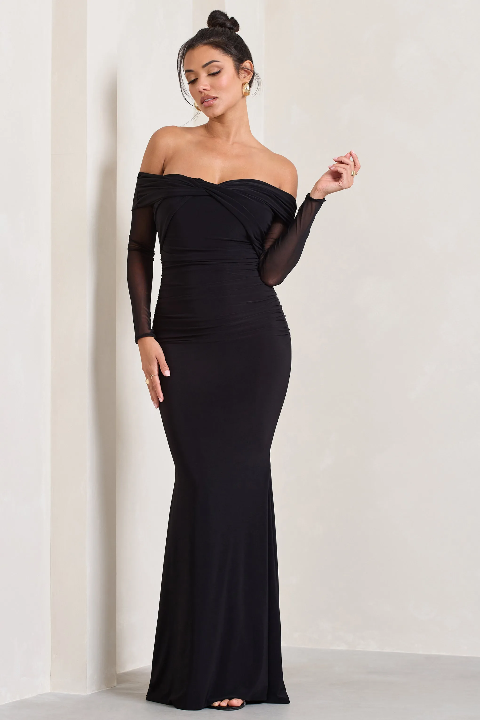 Alex | Black Bardot Twist Maxi Dress