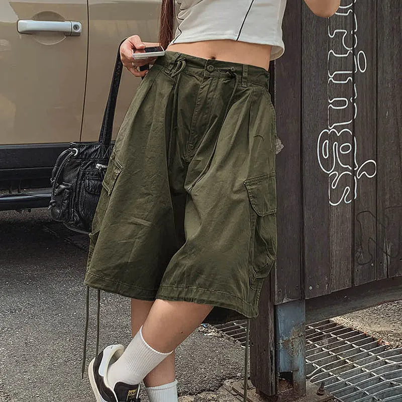 Baggy Cargo Shorts with Drawstring Details