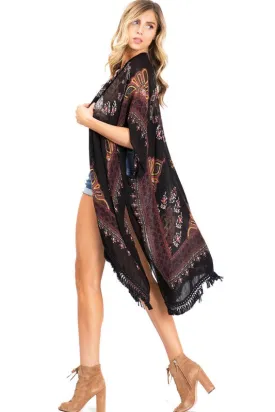 Black Boho Print Kimono