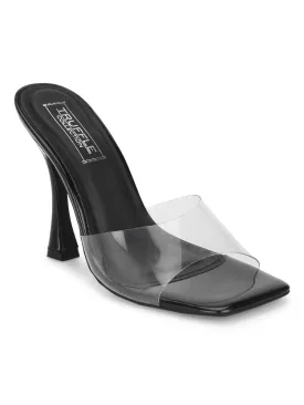 Black Patent Perspex Clear Stiletto Mules