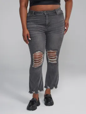 High Rise Destructed Flare Jeans