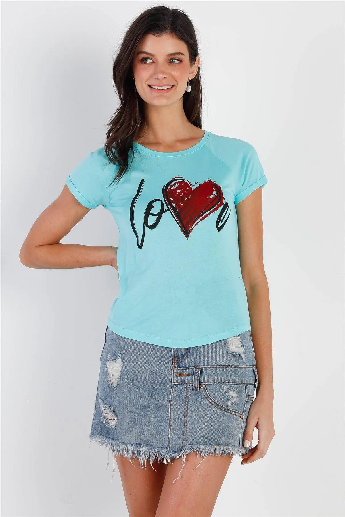 "Love" Print Mint Short Sleeve T-Shirt Top /2-2-2